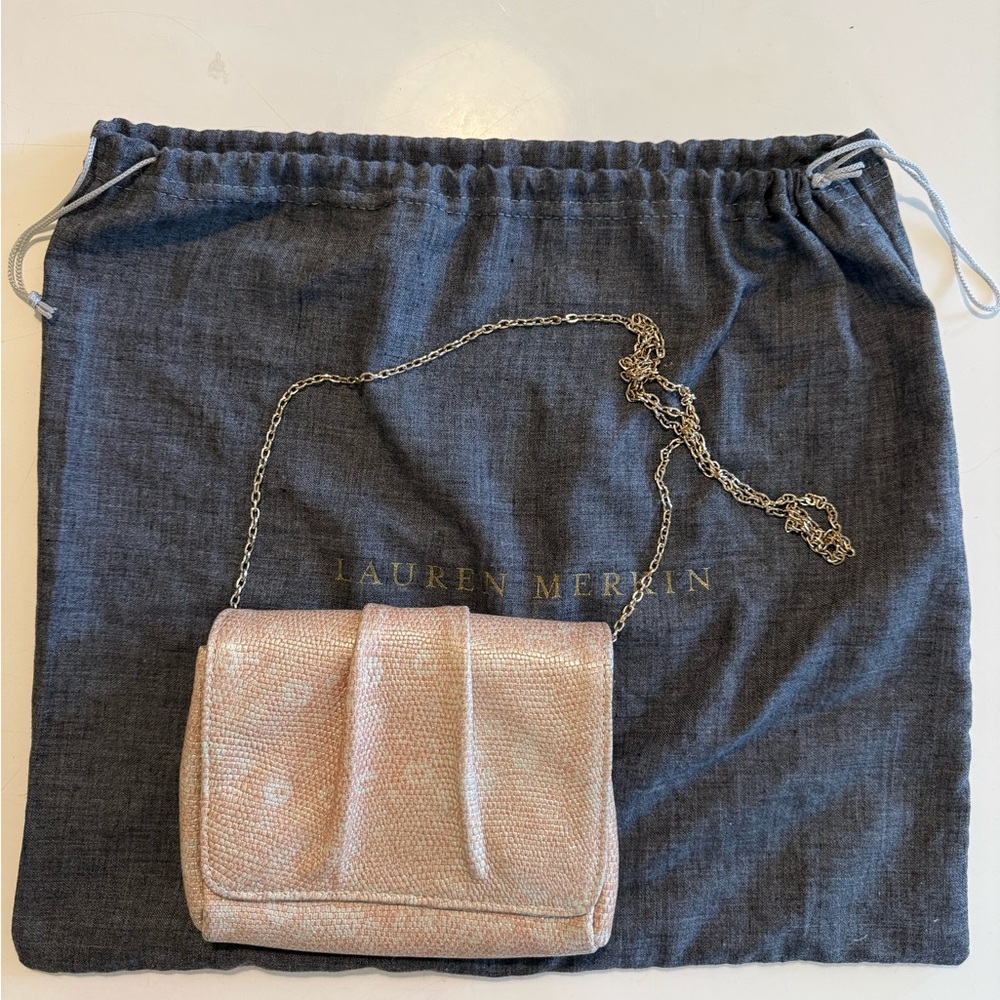 Lauren Merkin Rose Gold Genuine Leather Metallic Chain Crossbody Mini Bag